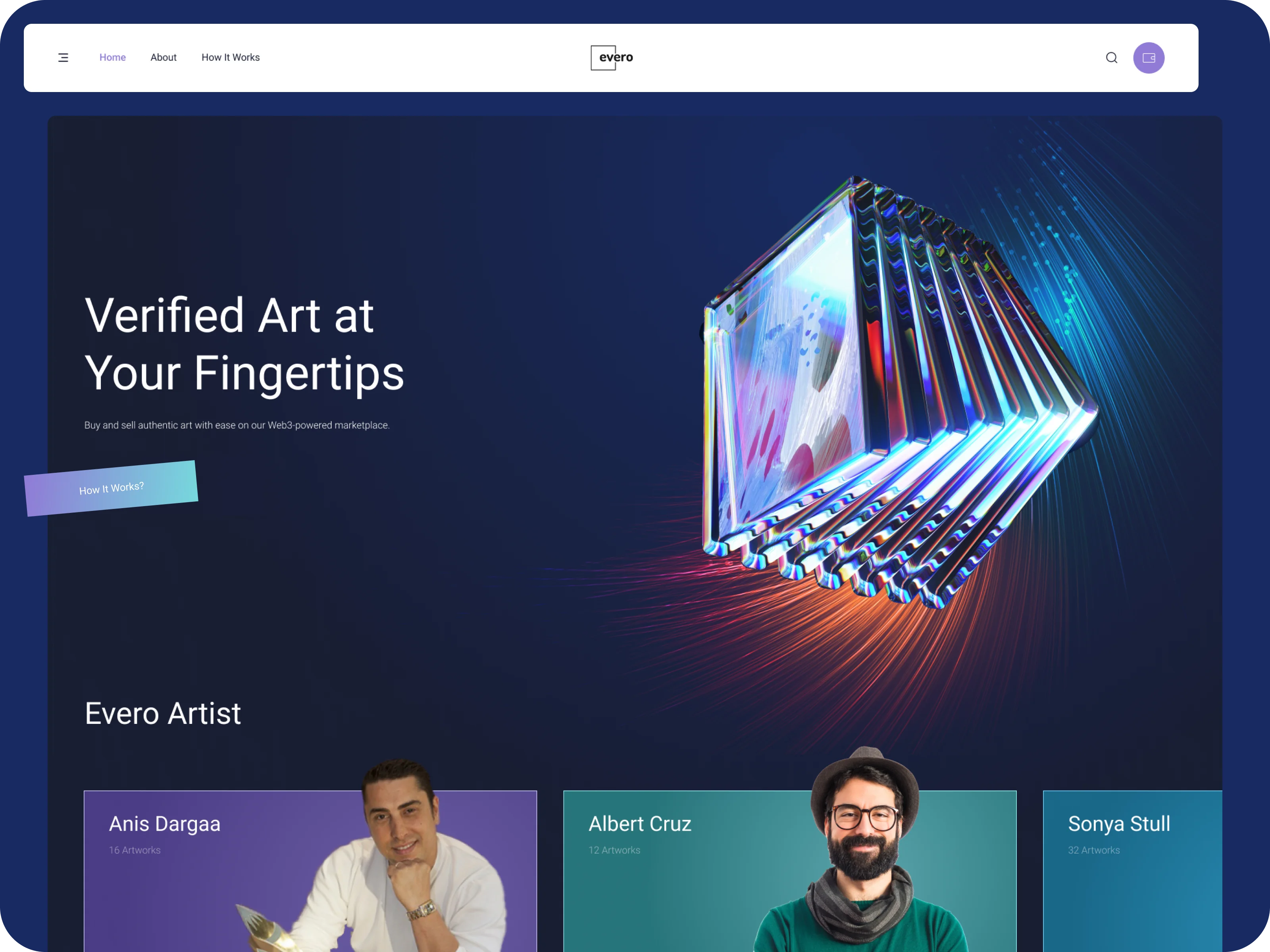 Design for a phygital NFT platform integrating physical artworks with digital ownership.