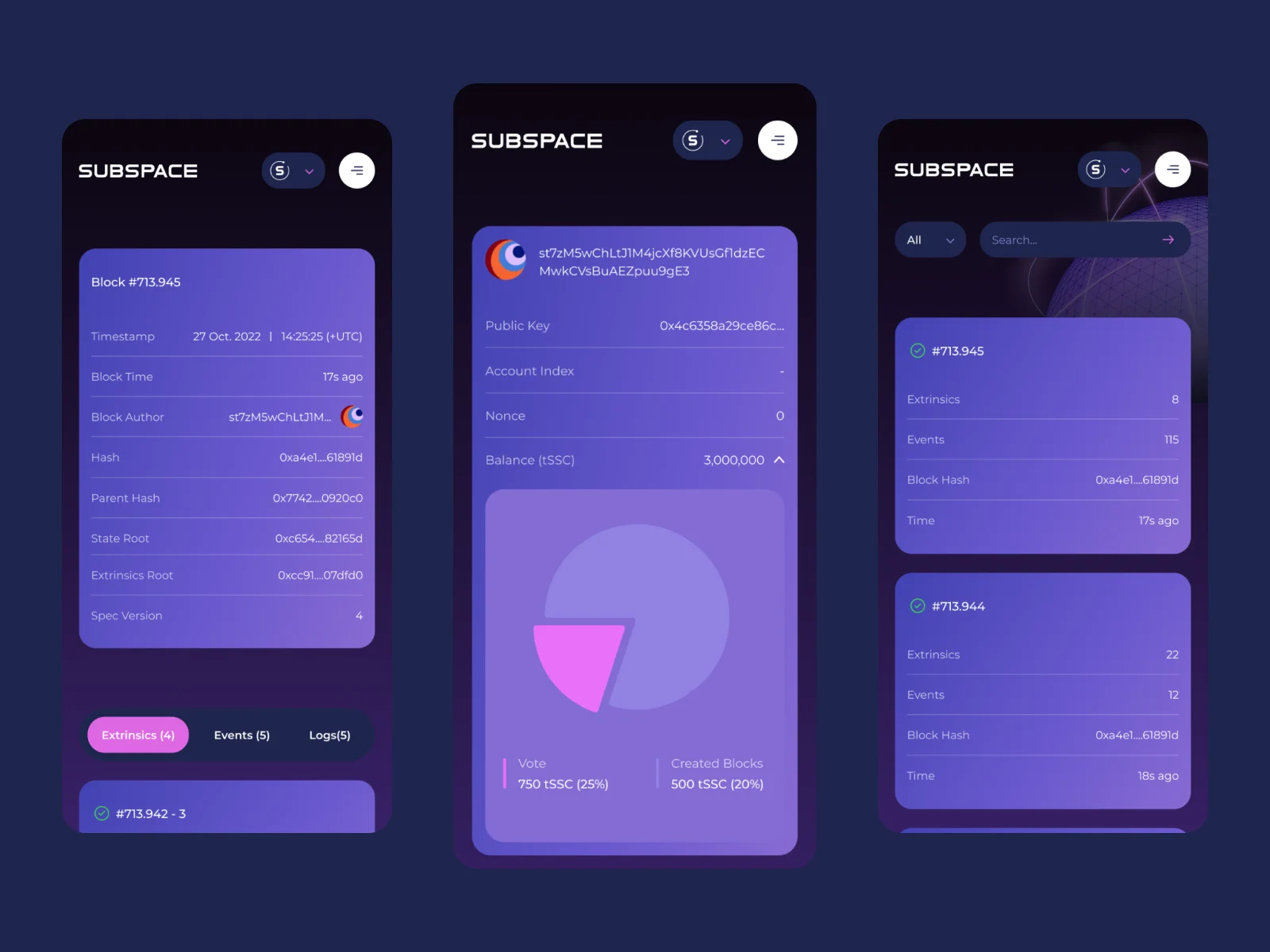 Block explorer | Block details, account, and blocks | Responsive